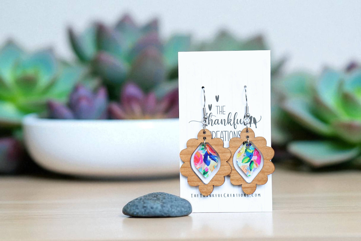 Floral Wood & Acrylic Earrings: Bright Florals