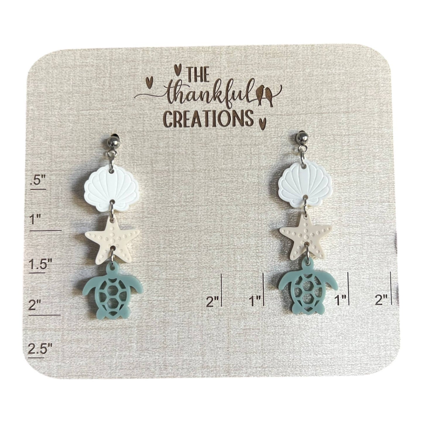 Beach Vacation Stud Earring – Seashell, Starfish, Sea Turtle