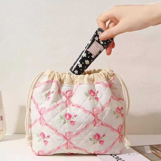 Quilted Drawstring Toiletry Bag