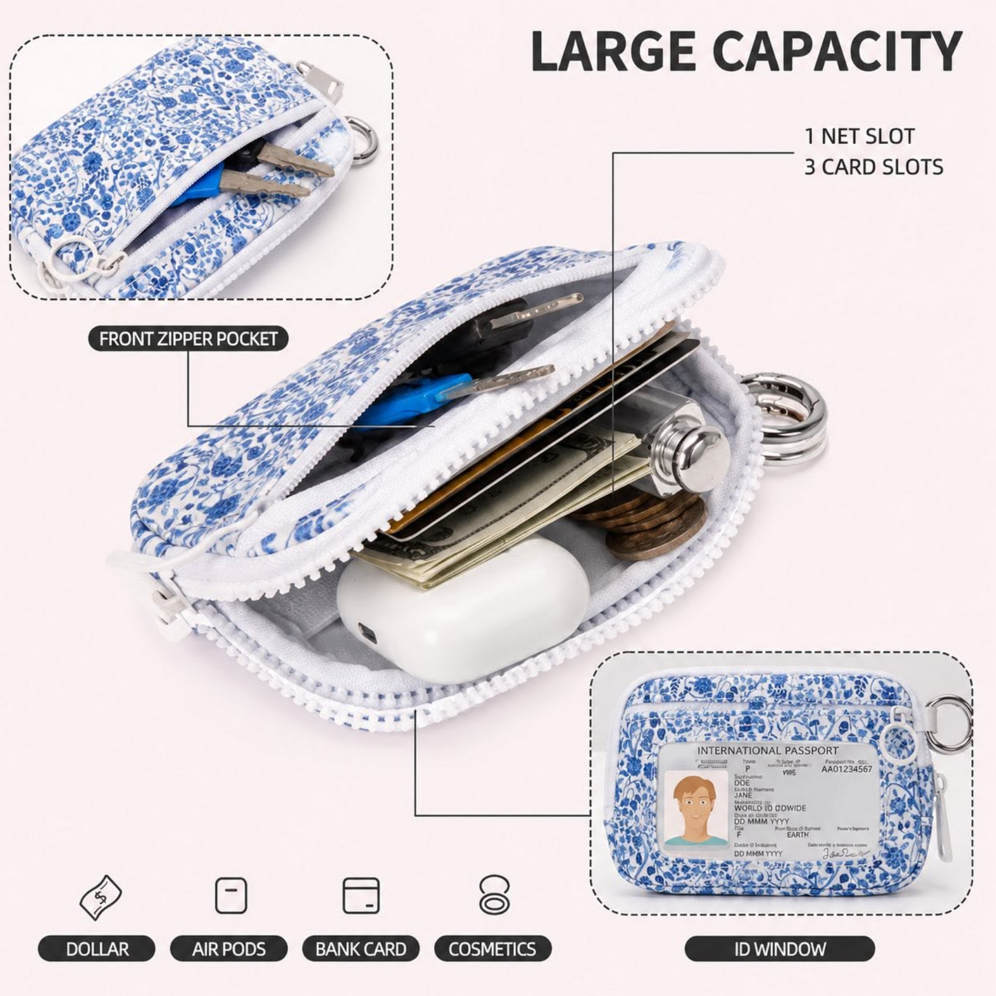 Blue Floral Wristlet