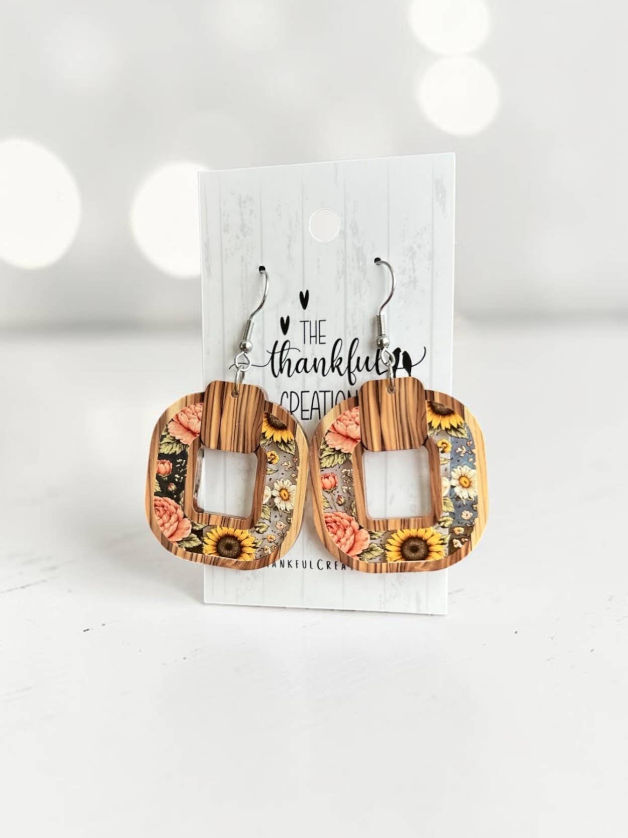 Sunflower Floral Faux Inlay Earrings