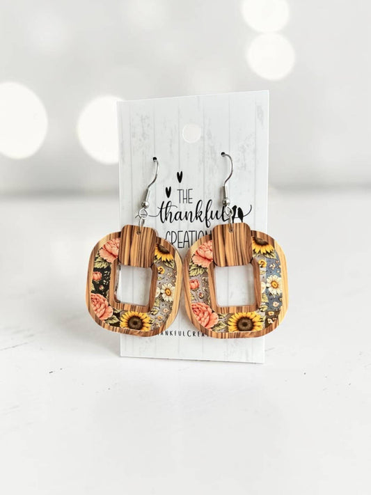 Sunflower Floral Faux Inlay Earrings
