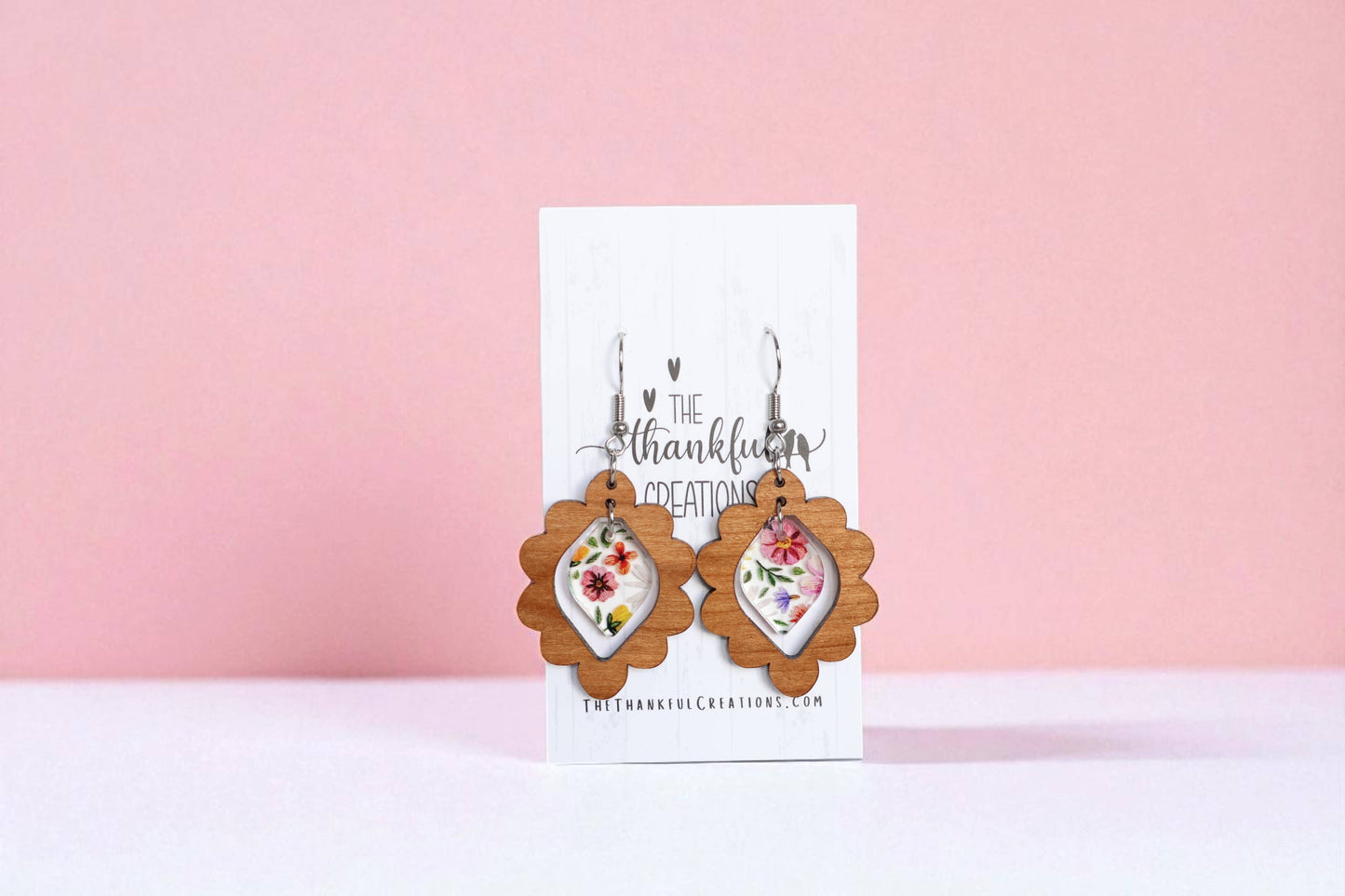 Floral Wood & Acrylic Earrings: Bright Pressed Flowers