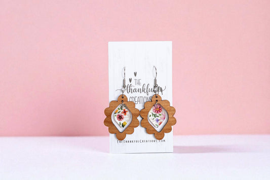 Floral Wood & Acrylic Earrings: Bright Pressed Flowers