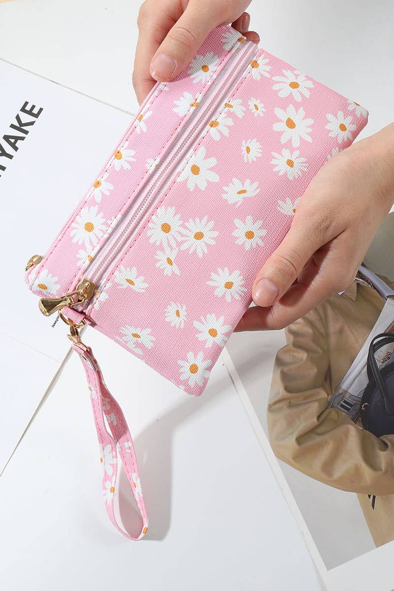 Daisy Printed Wristlet Wallet - Pink