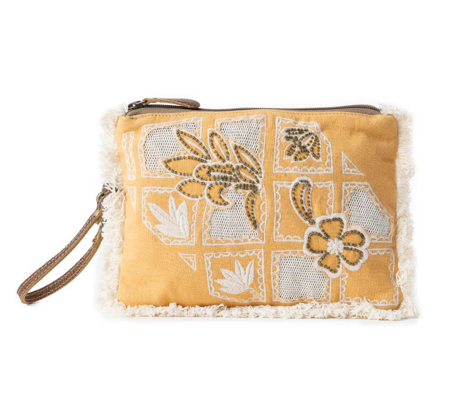 Amber Harvest Embroidered Pouch