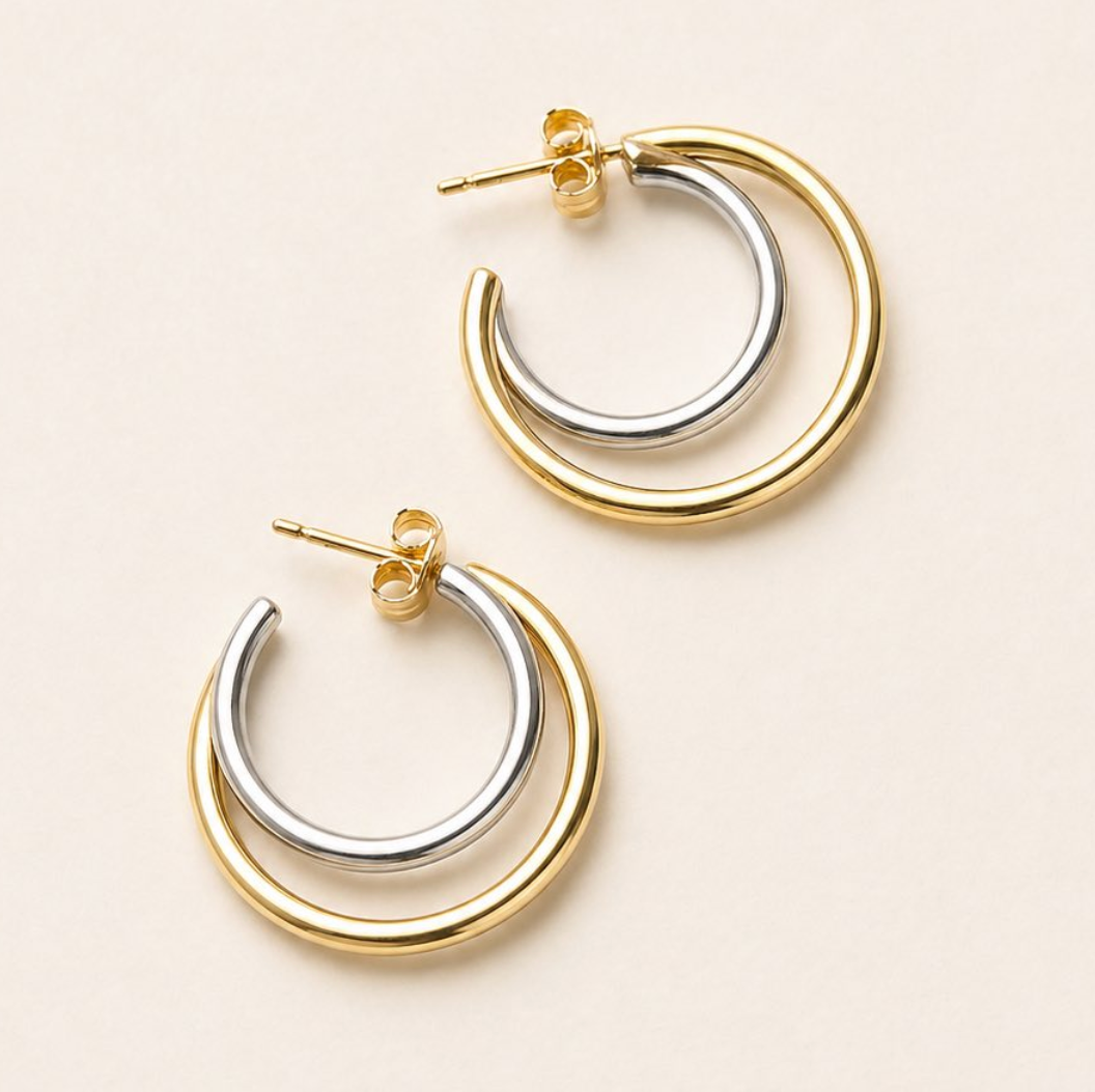 MIxed Metal Hoop Stud Earrings