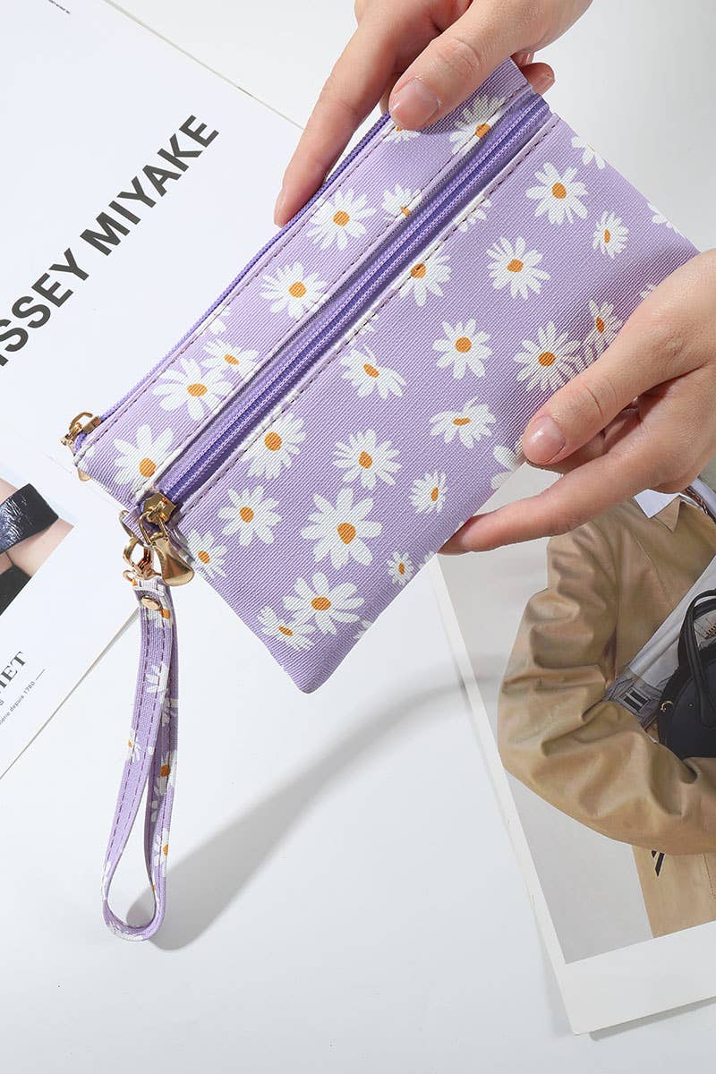 Daisy Printed Wristlet Wallet - Lavender