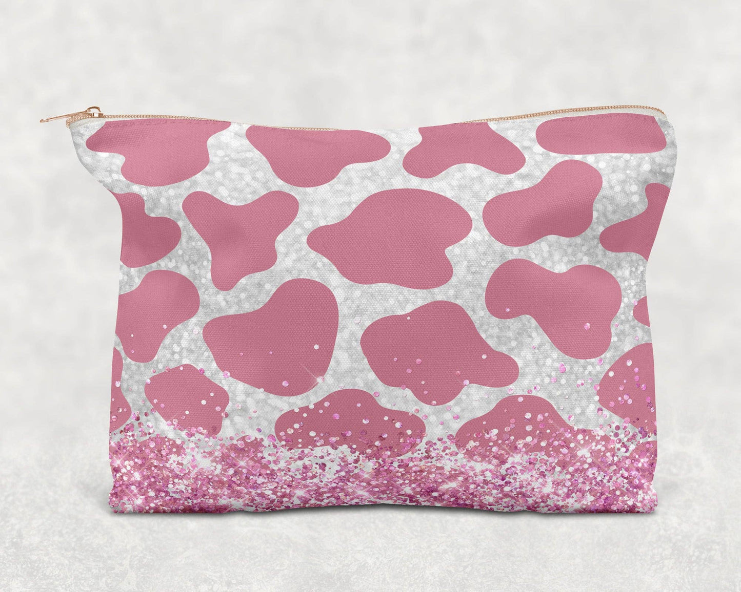 Pink Cow Print Glitter|Canvas Zipper Bag