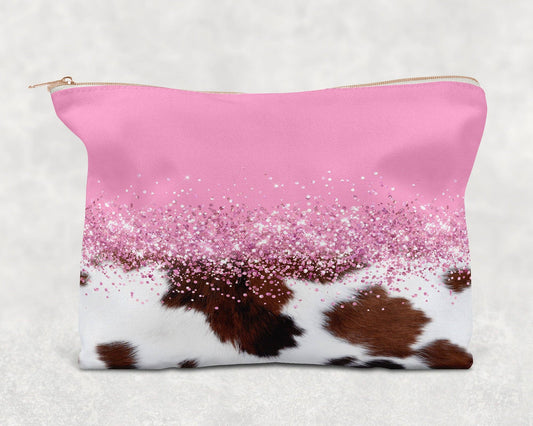 Pink Cowhide|Canvas Zipper Bag